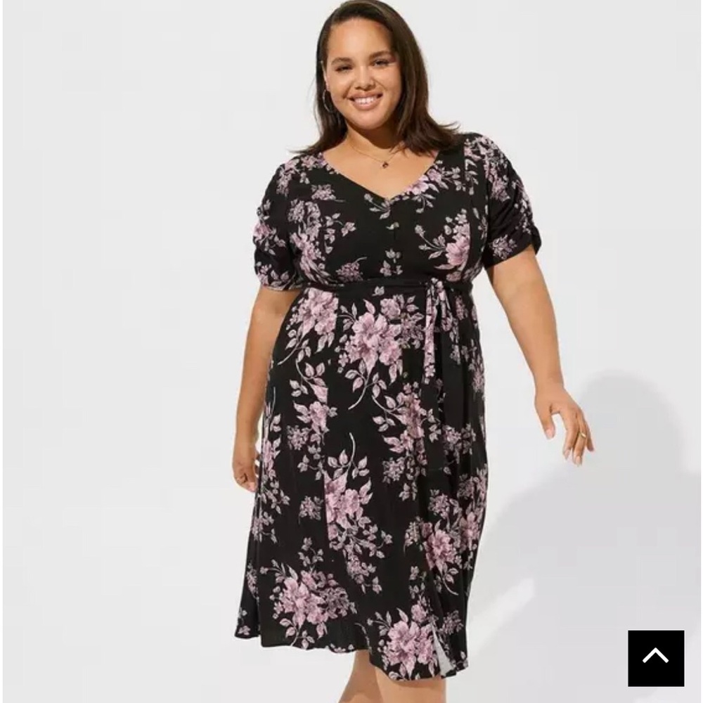 torrid Black Floral Midi Dress with Pink Roses